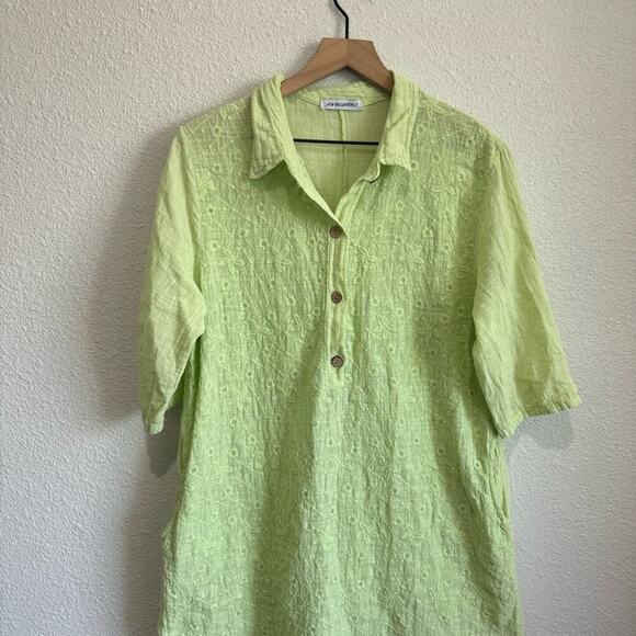 Made in Italy Women's Medium Embroidered Dress Lime Green Linen Cotton Blend - Picture 2 of 9